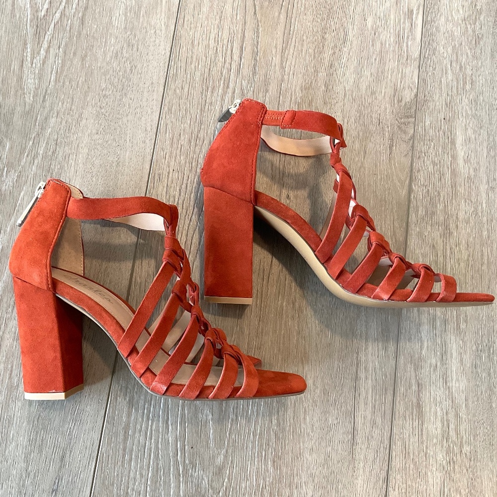 CHARLES by CHARLES DAVID Micah Suede Heeled Sandal  Burnt Orange  LIKE NEW